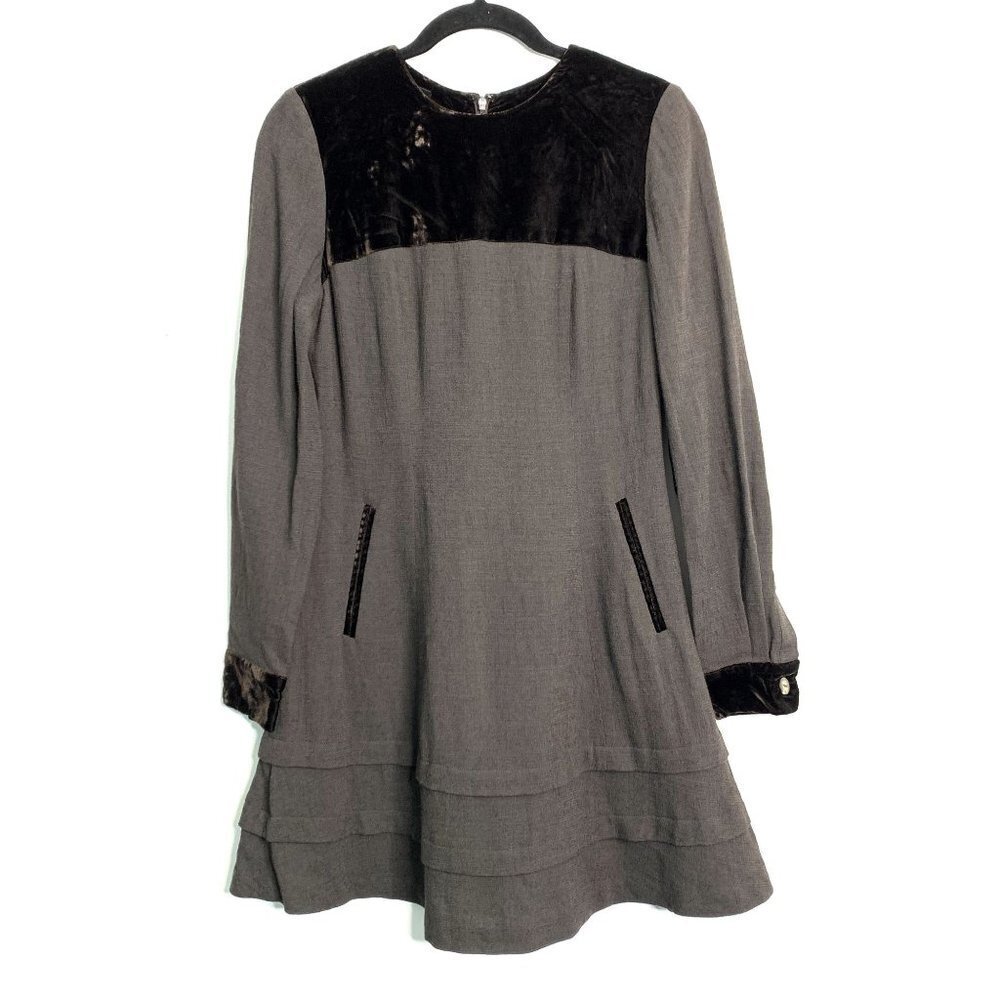 Jessica by Christopher Lai 6 Wool Blend Velvet Long Sleeve Flare Dress Modest